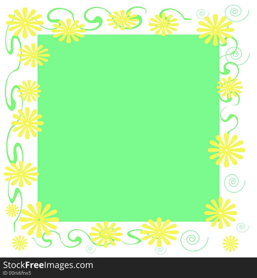 Yellow flowers and vines on green cutout center scrapbook frame. Yellow flowers and vines on green cutout center scrapbook frame