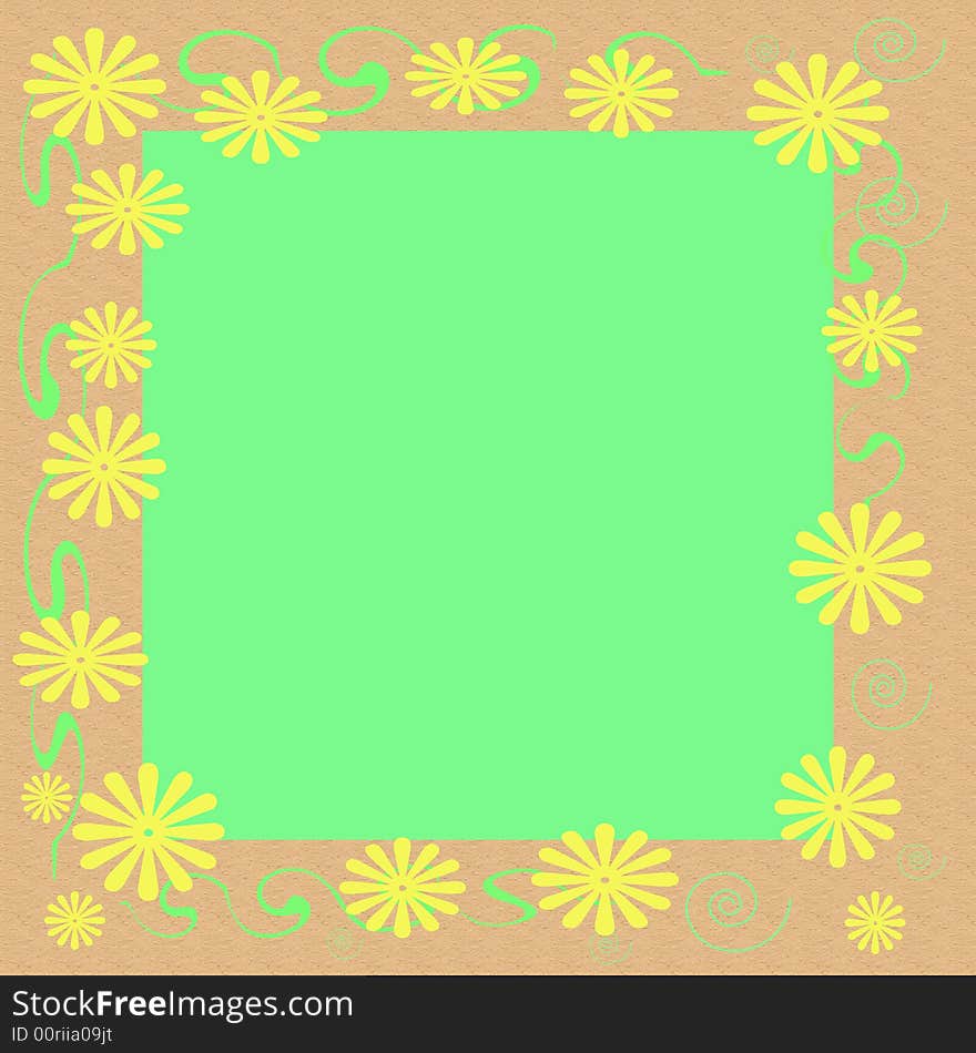 Yellow flowers and vines on green cutout center scrapbook frame. Yellow flowers and vines on green cutout center scrapbook frame