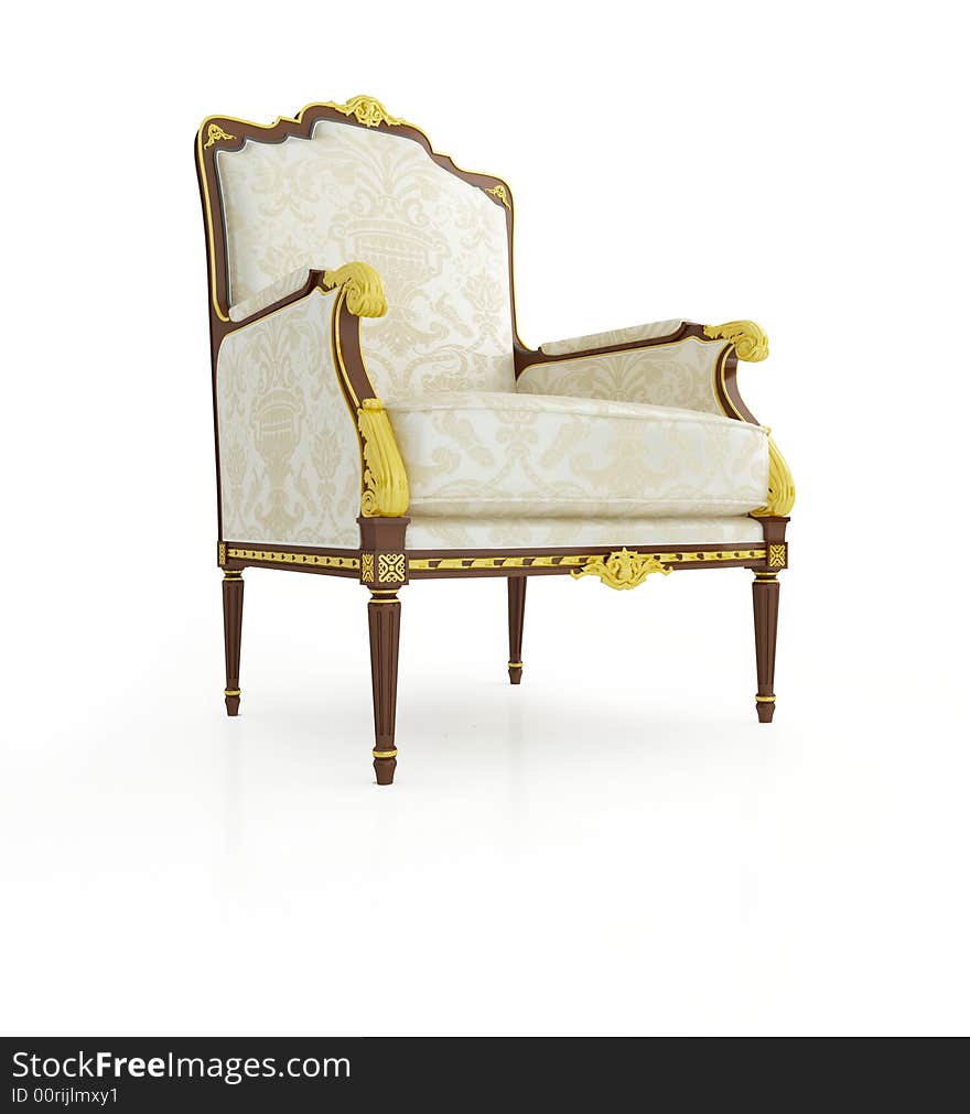 Classical armchair 3D computer rendering on white background