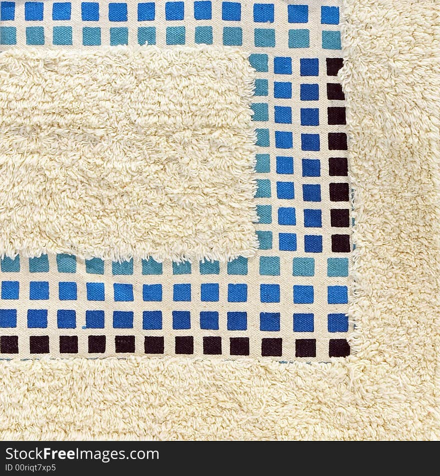 Rug material with blue squares pattern detail