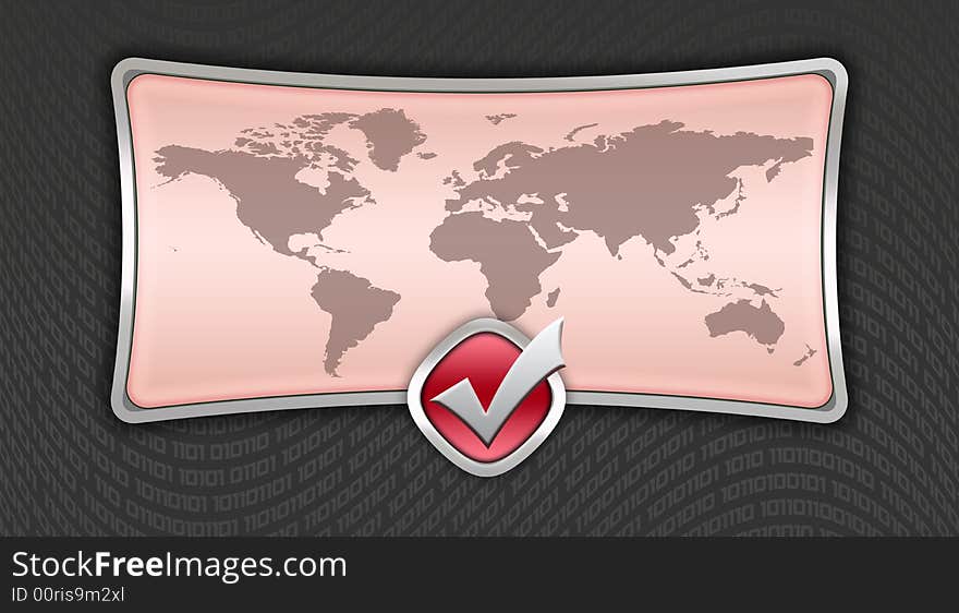 Pink world map with metal border over digital background