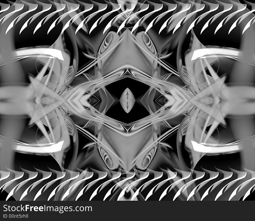 Black & white abstract background with symmetrical 3d rendered shapes. Black & white abstract background with symmetrical 3d rendered shapes.