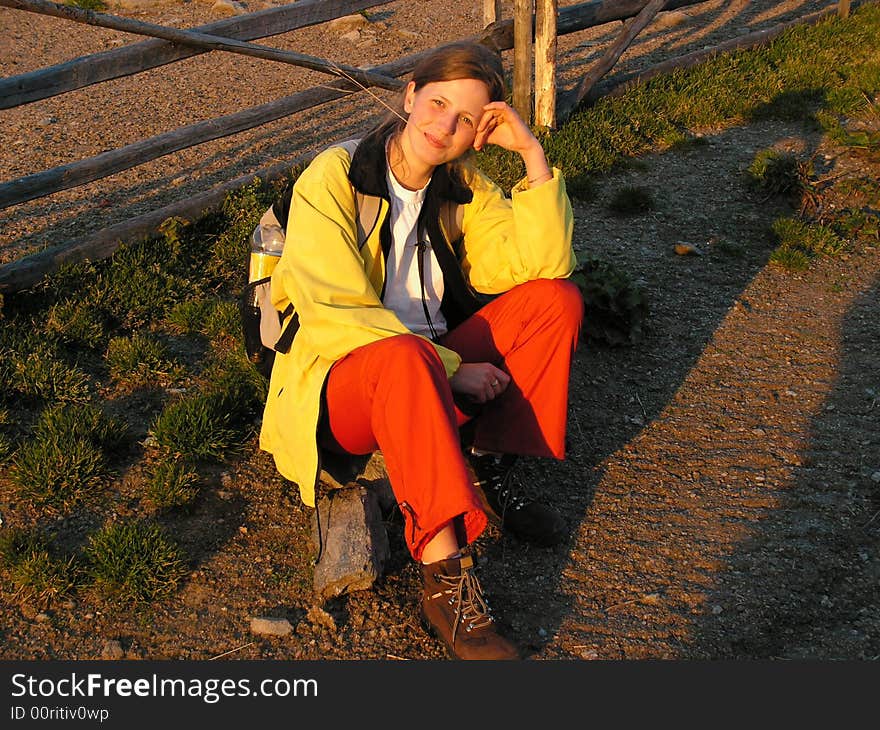 Girl on mountain sunset of Leaota. Girl on mountain sunset of Leaota