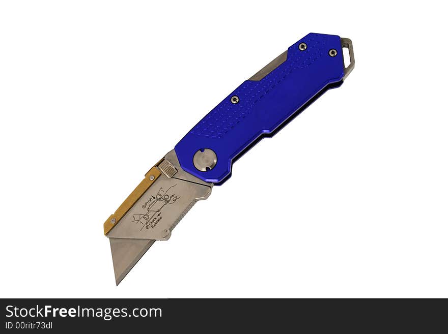 A Open Blue anodized contractors razor knife