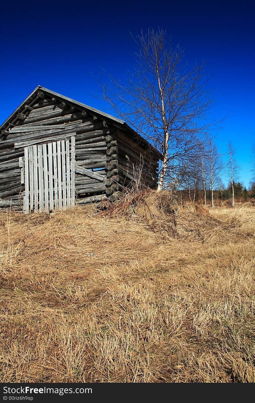 Old wooden shed in autumn