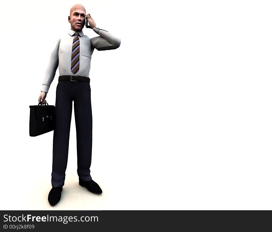 An conceptual image of a business man standing holding a briefcase and phone. An conceptual image of a business man standing holding a briefcase and phone