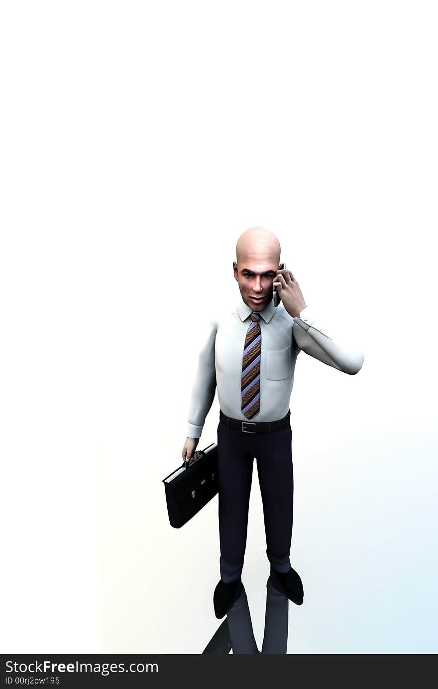 An conceptual image of a business man standing holding a briefcase and phone. An conceptual image of a business man standing holding a briefcase and phone