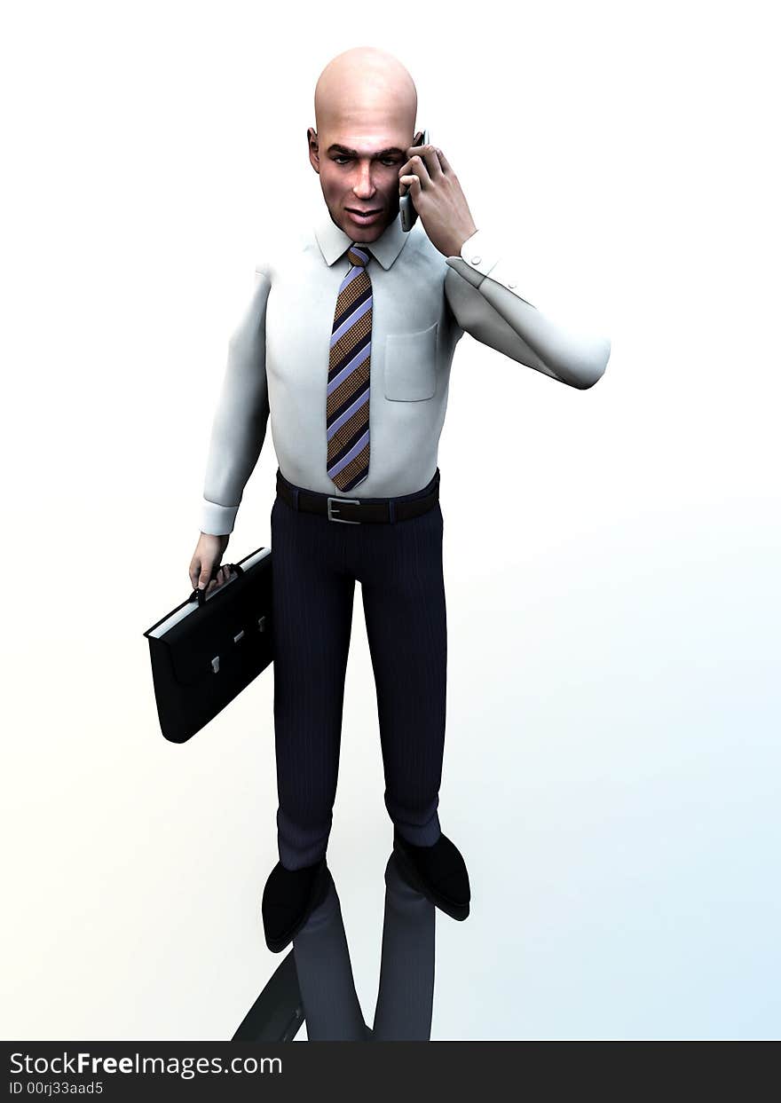 An conceptual image of a business man standing holding a briefcase and phone. An conceptual image of a business man standing holding a briefcase and phone