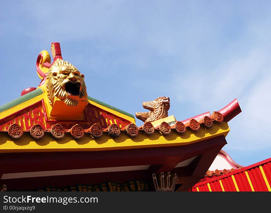 Roof of a Chinese temple in Phuket, Thailand - travel and tourism.