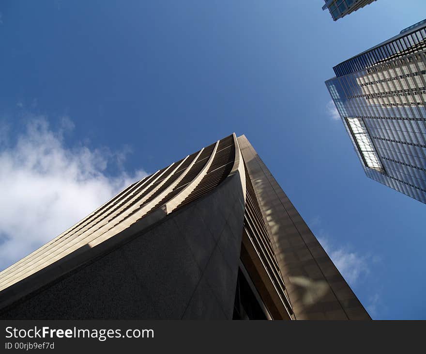 Skyscrapers in Chicago + blue sky + reflection. Skyscrapers in Chicago + blue sky + reflection