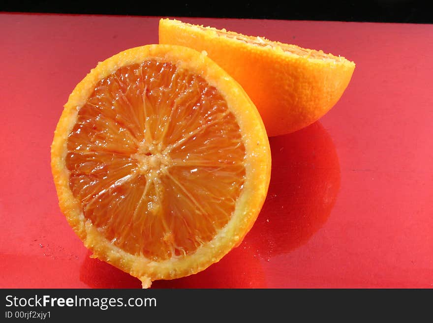 A detail of a red orange. A detail of a red orange