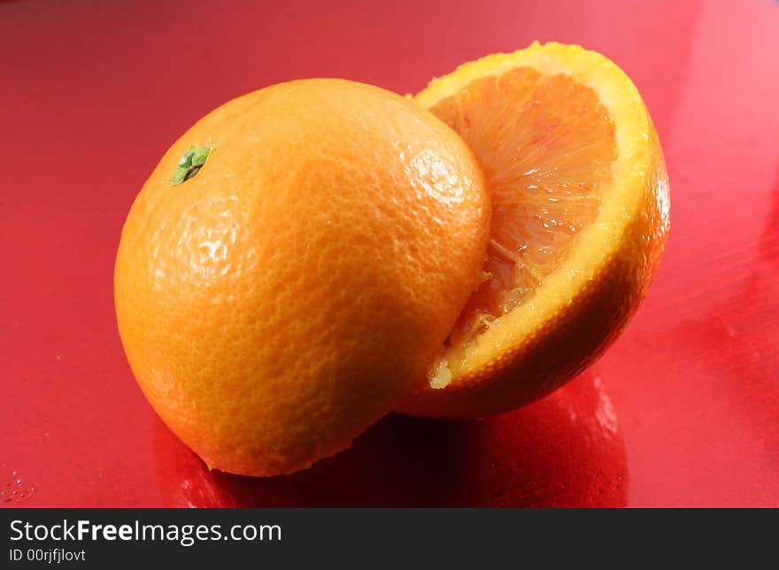 A detail of a red orange. A detail of a red orange