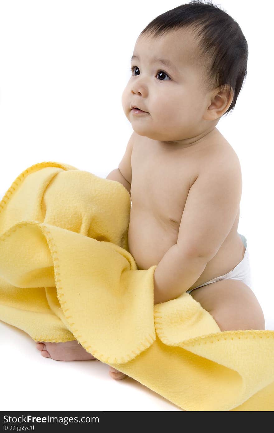 9-month delightful baby over a white background