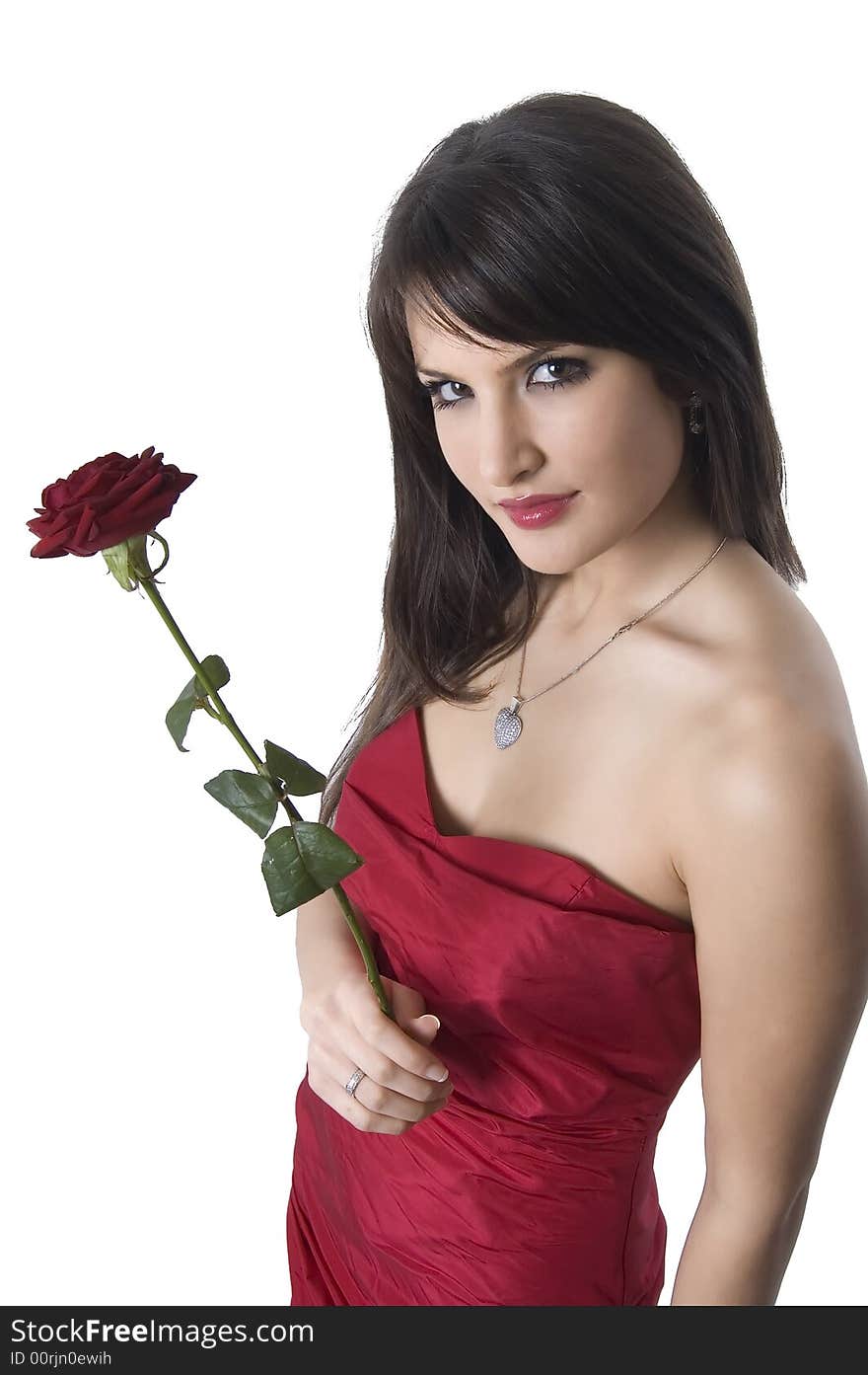 Pretty girl with red rose in her hand. Pretty girl with red rose in her hand