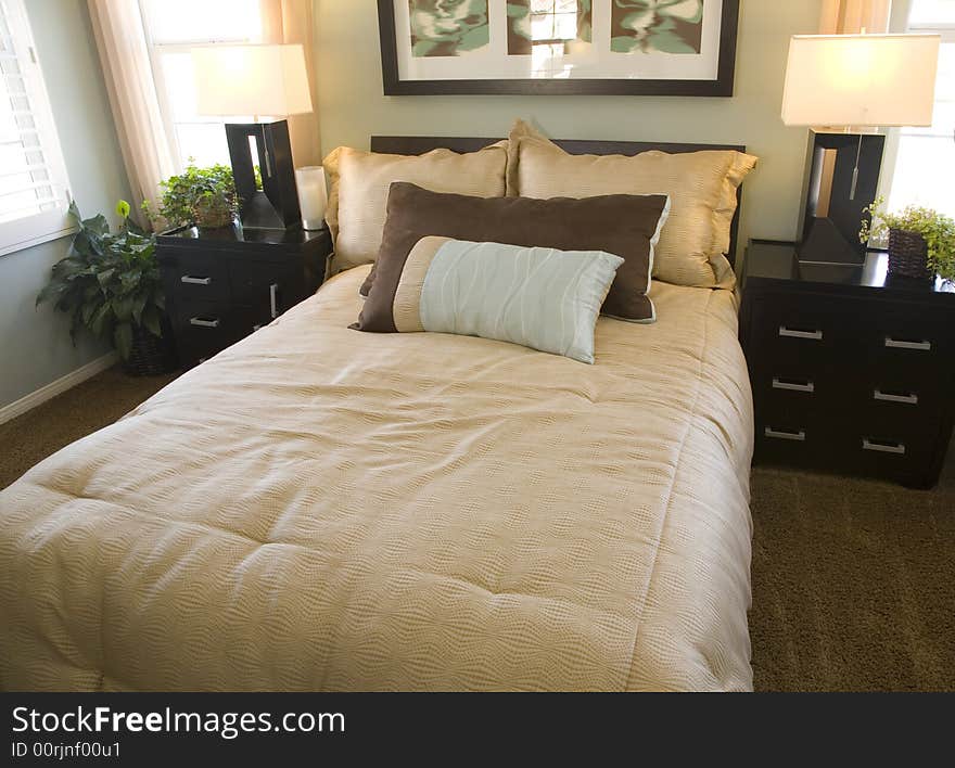 Comfortable bedroom and modern decor. Comfortable bedroom and modern decor.