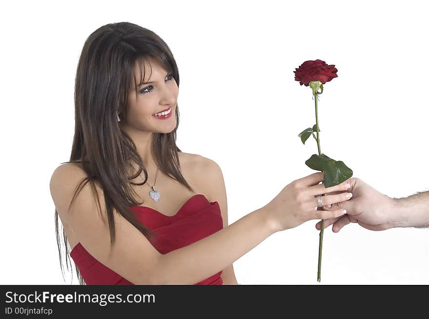 Pretty girl with red rose in her hand. Pretty girl with red rose in her hand