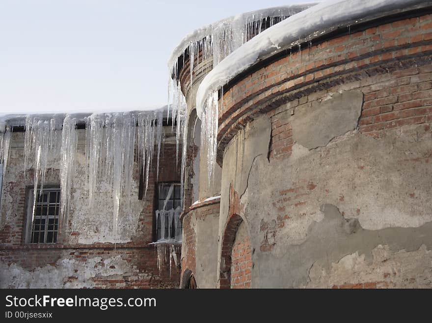 Icecles on roof of old jail