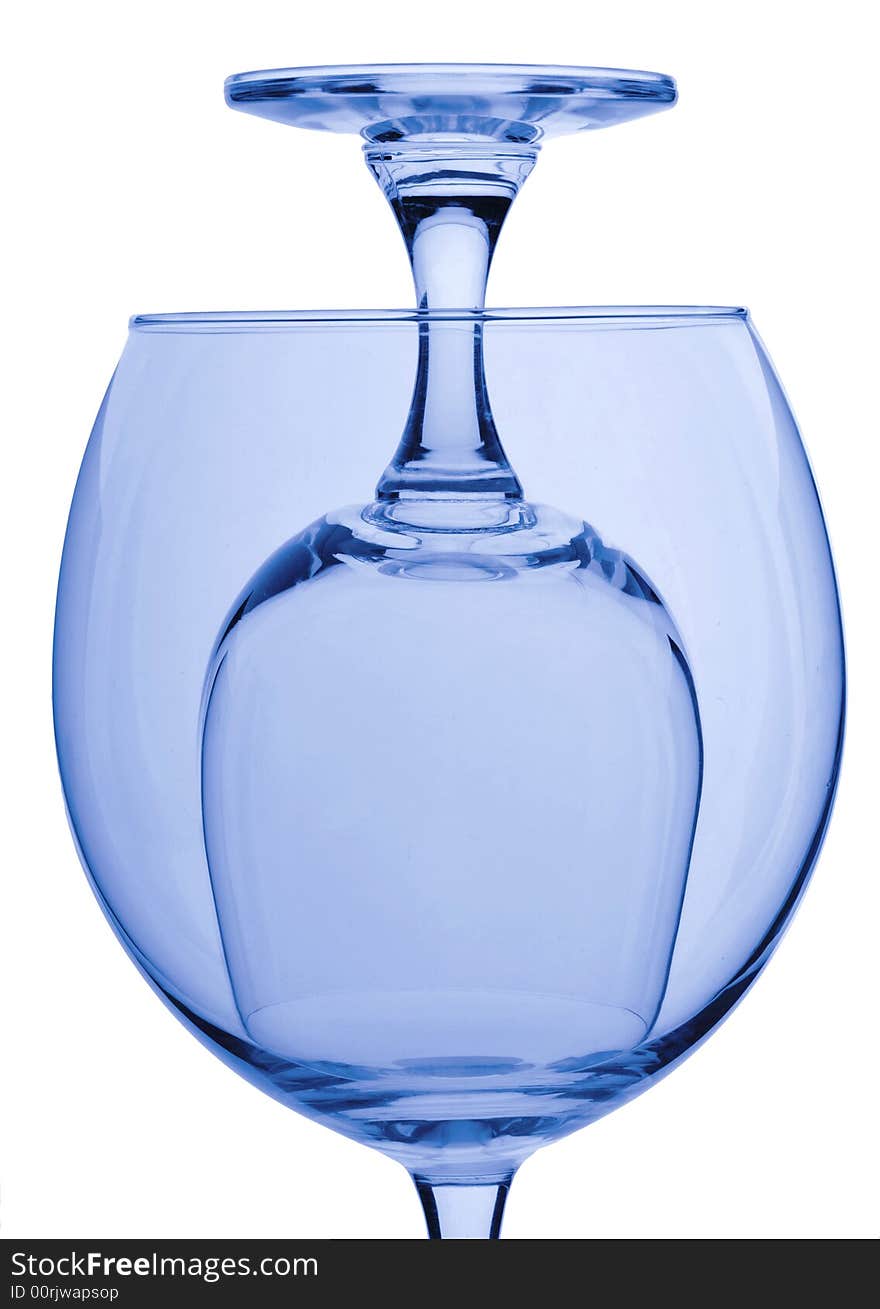 Two blue glasses, wine-glas and wet, isolated white background. Two blue glasses, wine-glas and wet, isolated white background