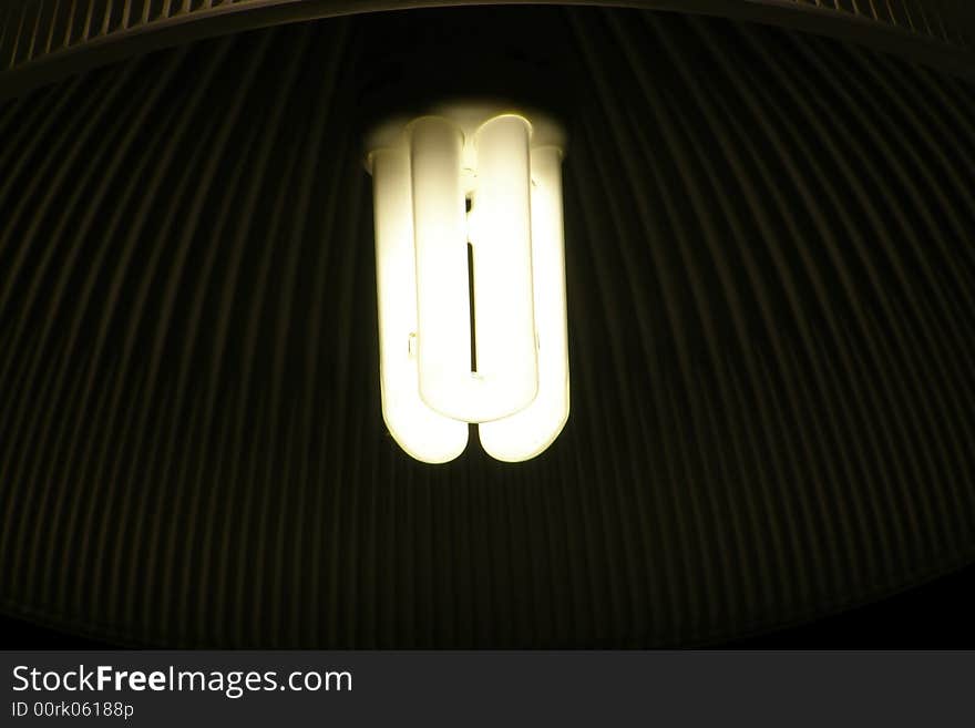 Ecological light bulb lit in the dark