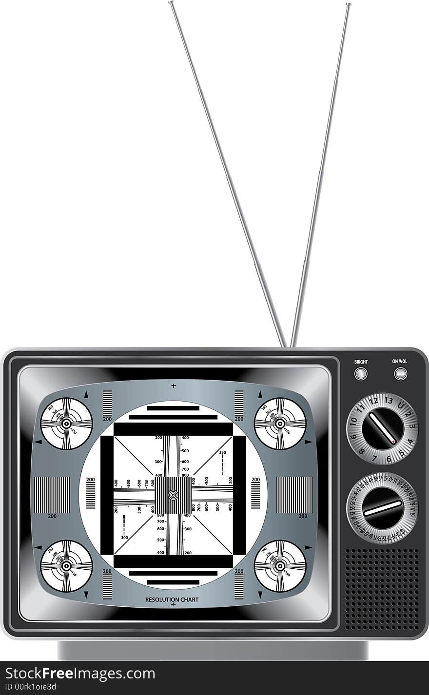 Vector detailed illustration vintage television with test signal. Vector detailed illustration vintage television with test signal