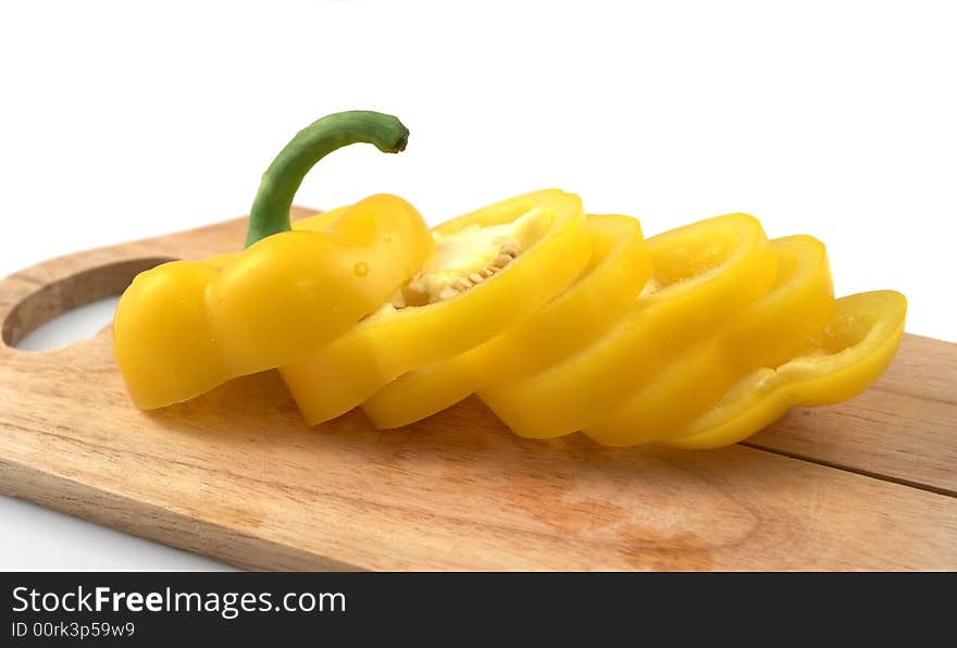 Red and yellow pepper on a white background