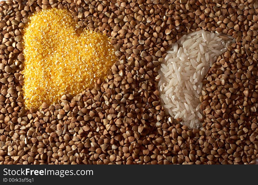 Buckwheat groats and white rice