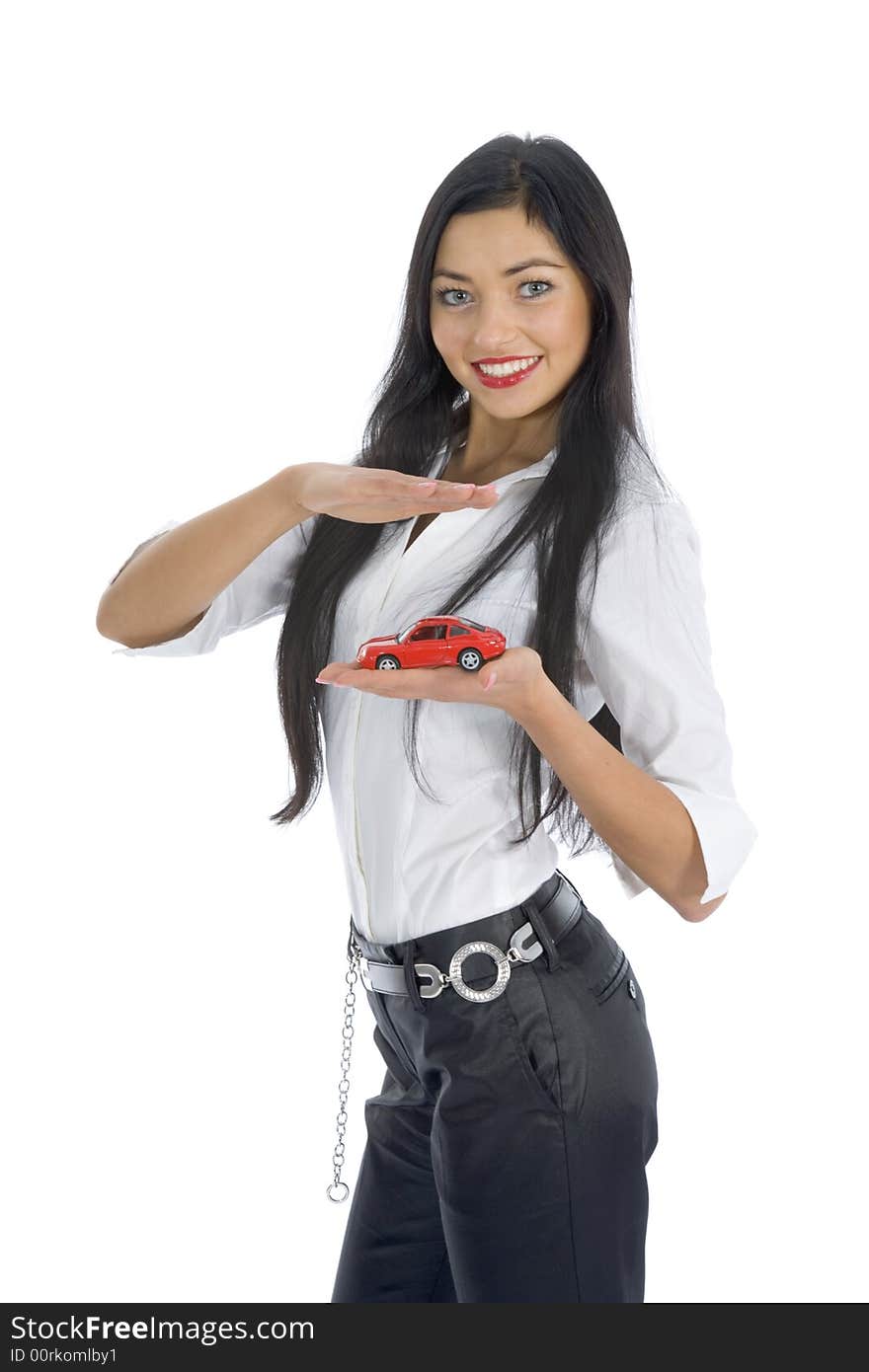 Business woman advertises selling the cars