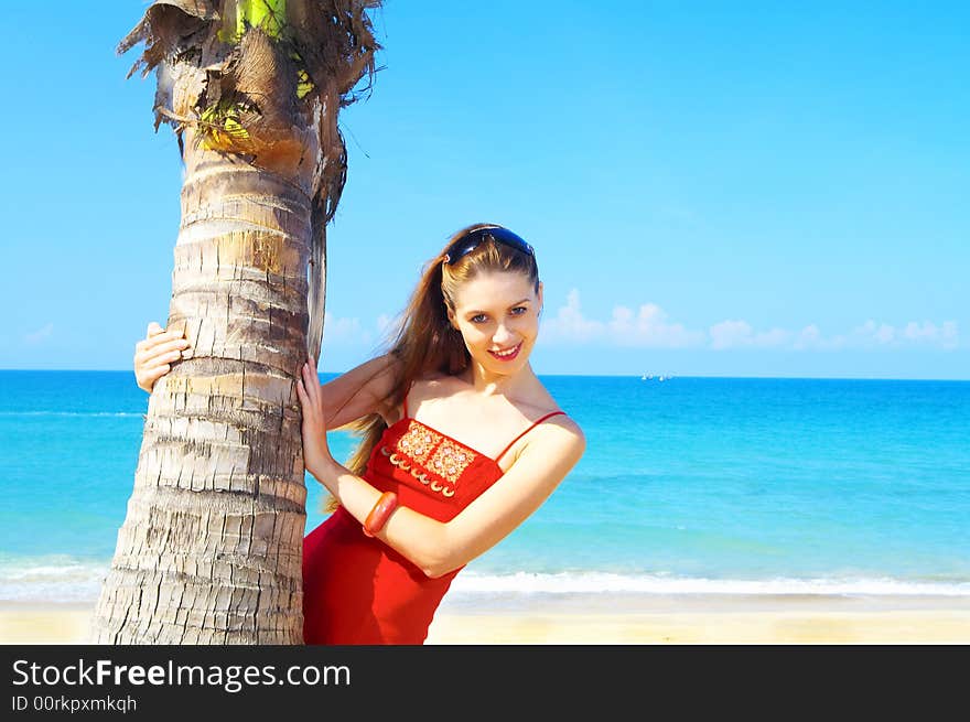 Portrait of a young red-hair  female in summer environment. Portrait of a young red-hair  female in summer environment