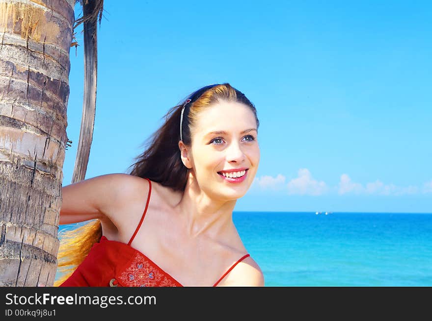 Portrait of a young red-hair  female in summer environment. Portrait of a young red-hair  female in summer environment