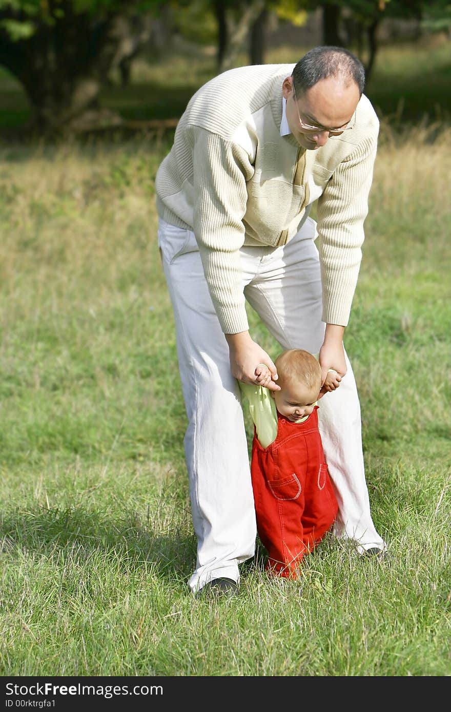 Father and son in park