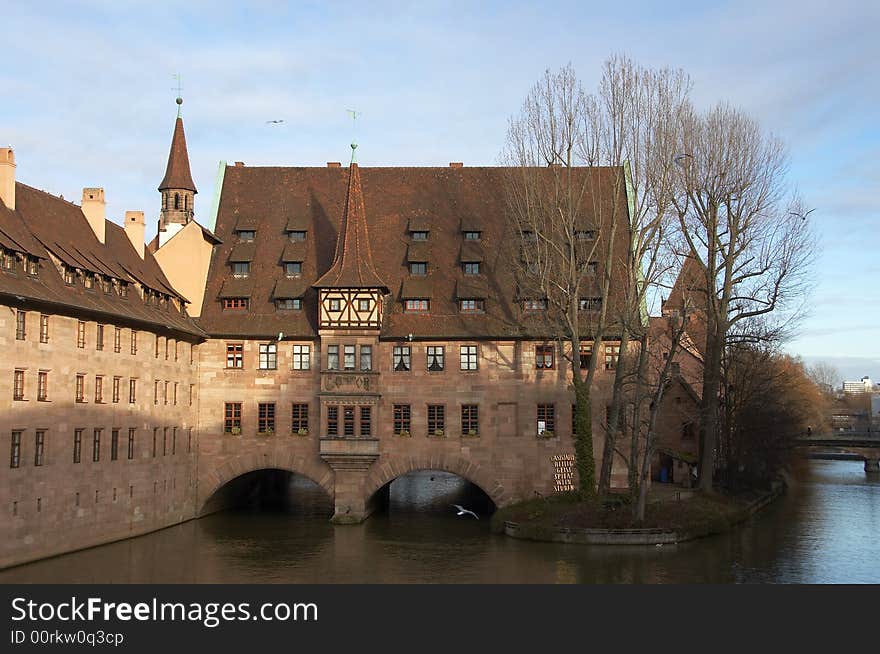 Hospital of the Holy Spirit accross the Pegnitz River. Hospital of the Holy Spirit accross the Pegnitz River