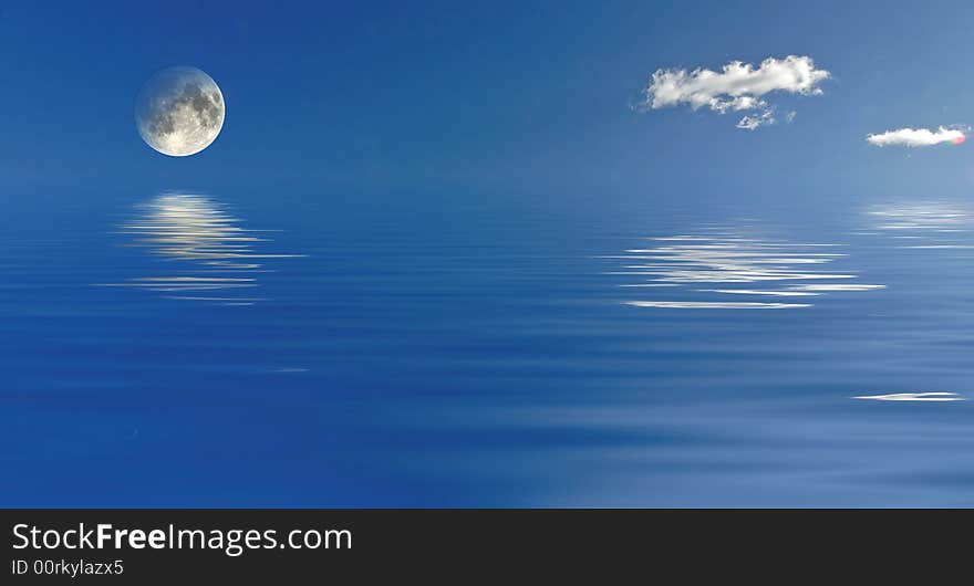 Full moon reflection on water surface