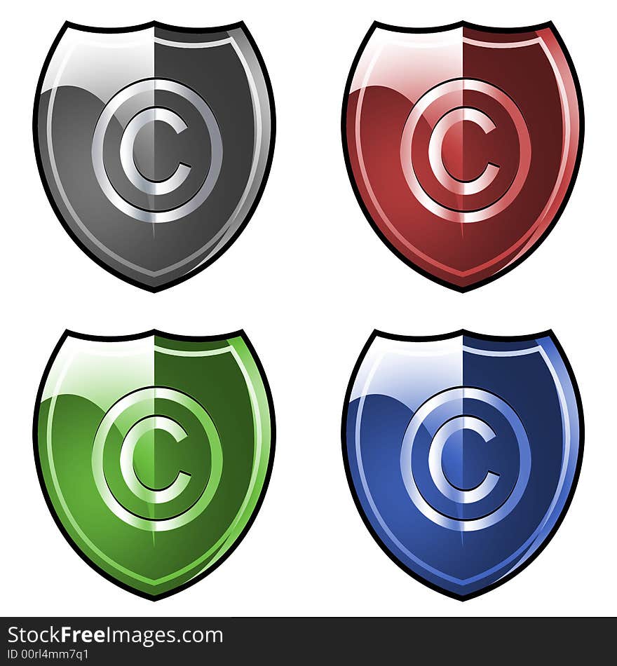 Colored shields with copyright symbols. Colored shields with copyright symbols.