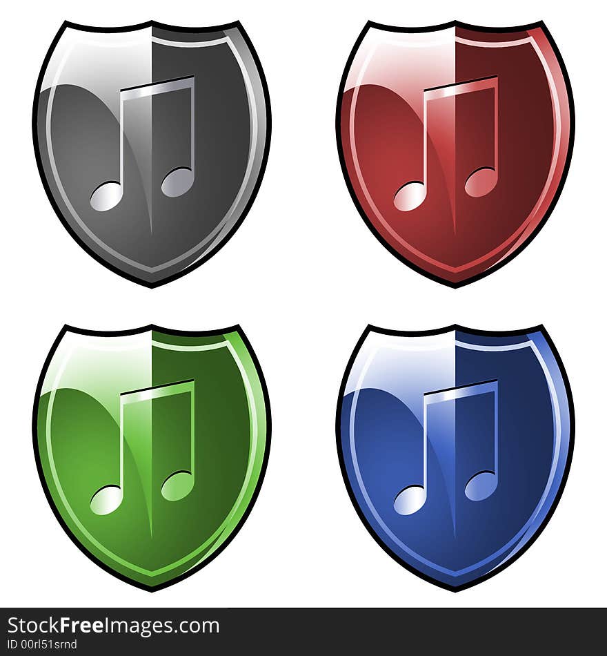 Shields with musical notes