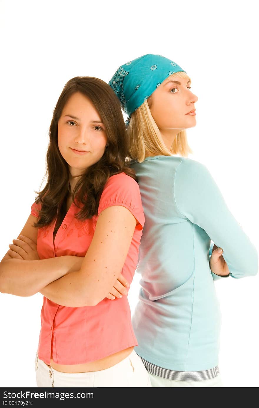 Two teenage girl in odds with each other