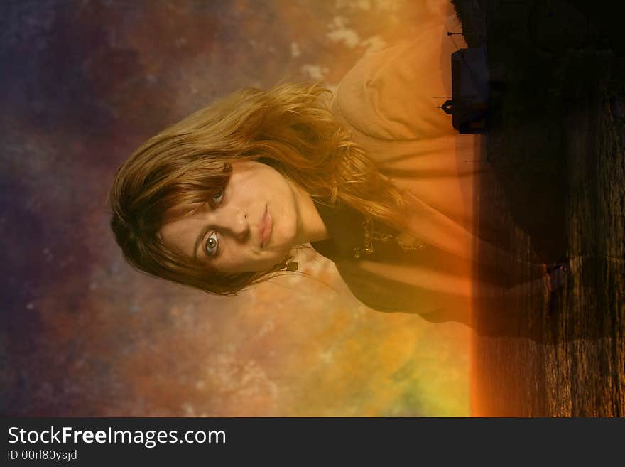 Sunset on the Greek Island of Rhodes superimposed on a beautiful woman. Sunset on the Greek Island of Rhodes superimposed on a beautiful woman