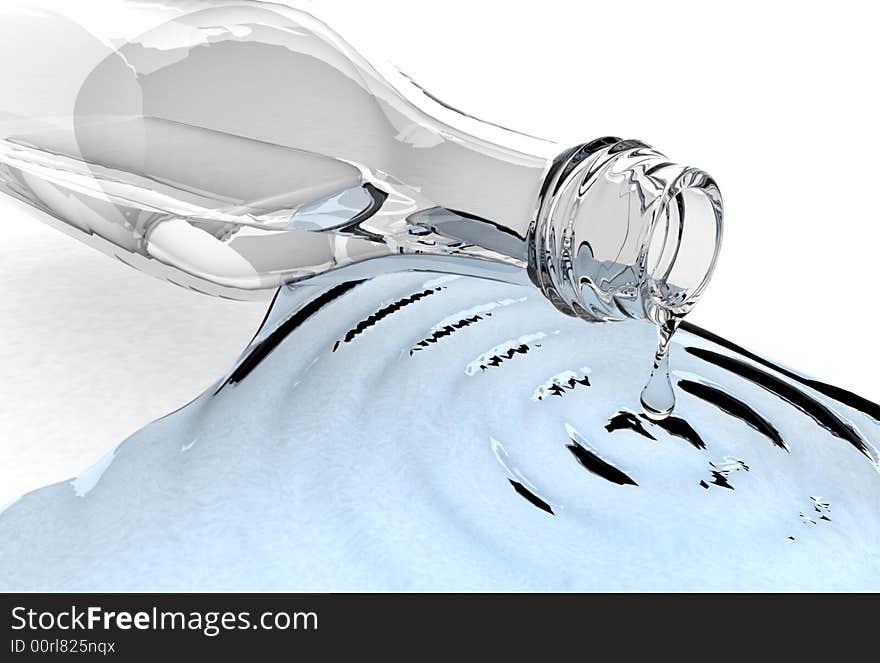 3d generated depiction of water spiling from a bottle. 3d generated depiction of water spiling from a bottle