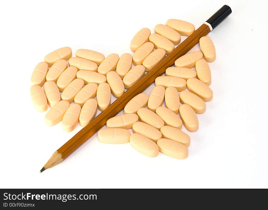 Heart Shape Pills Split With Pencil