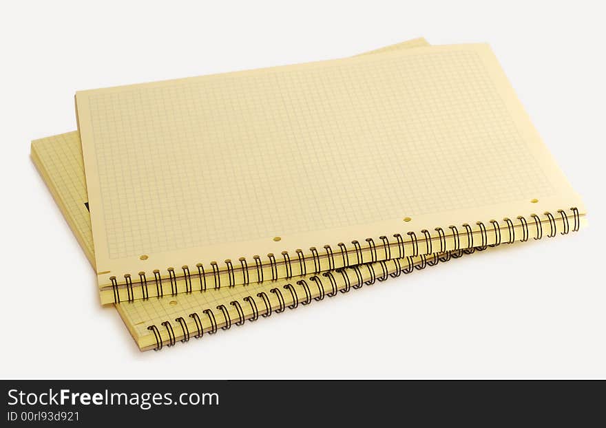 Two yellow notebooks on white background