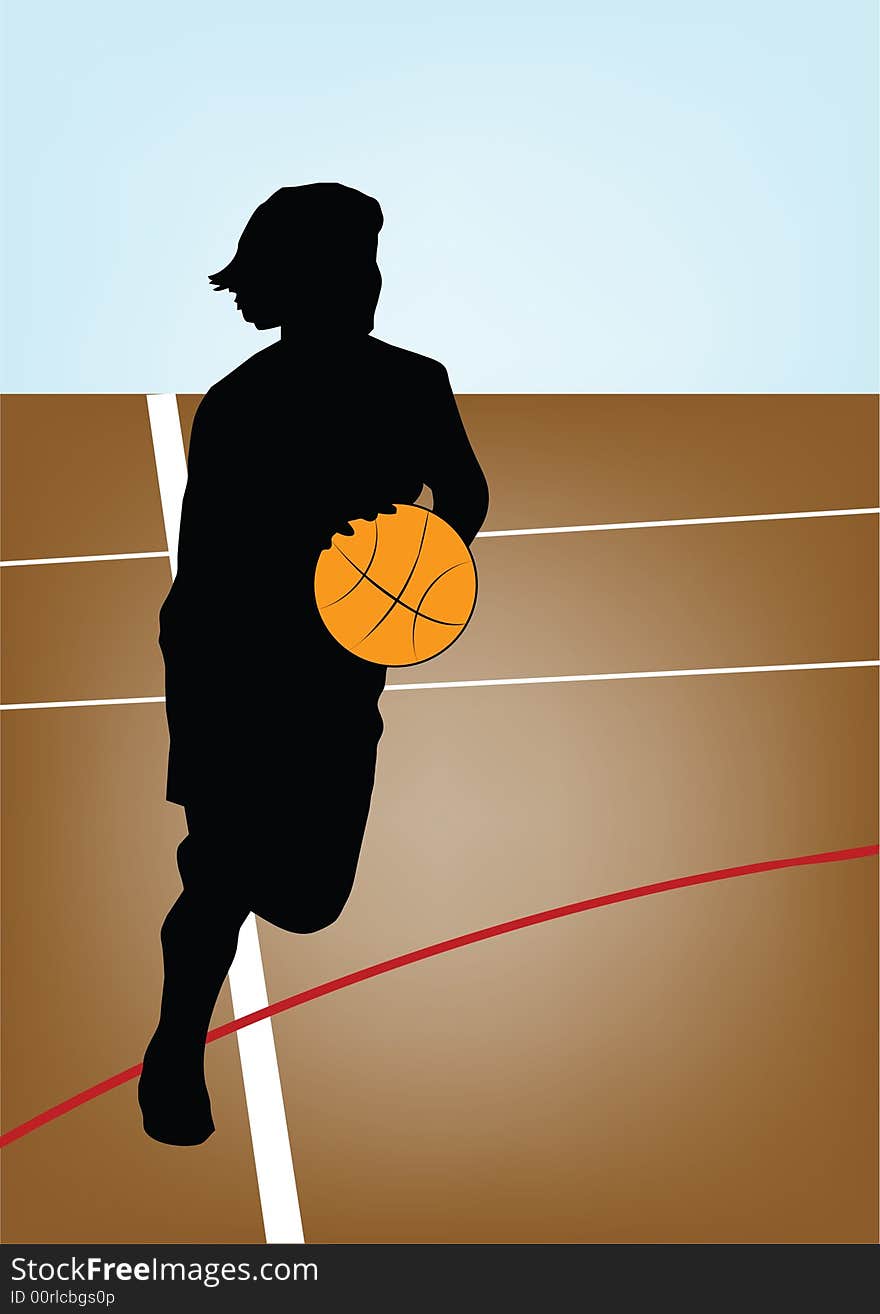 Silhouette of  girl basketball player