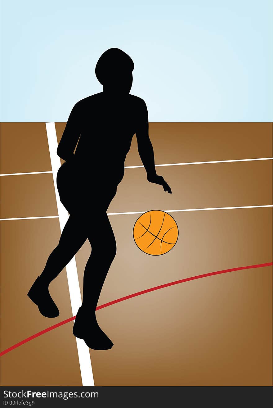 Silhouette of girl basketball player