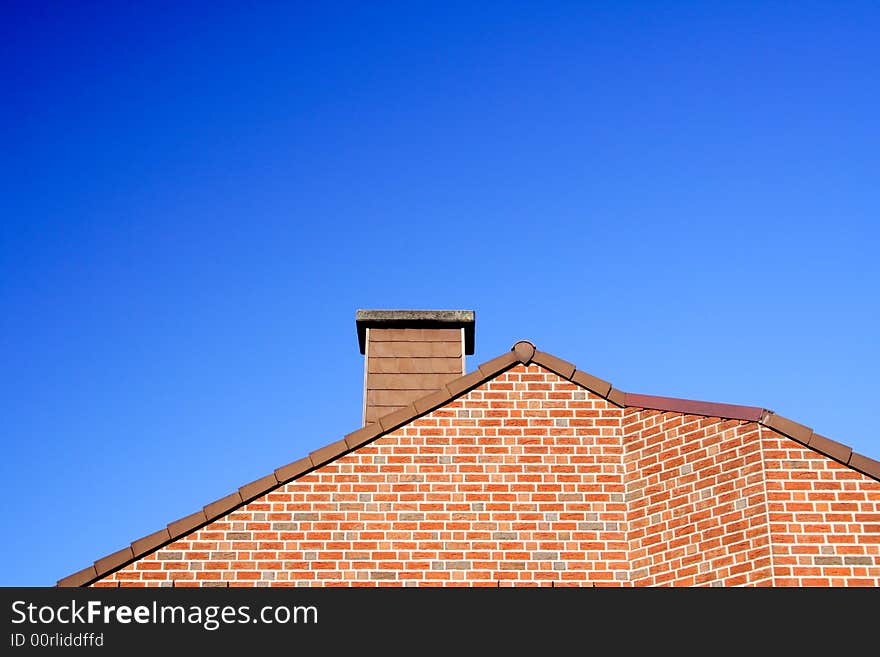 Roof with a chimney with blue sky