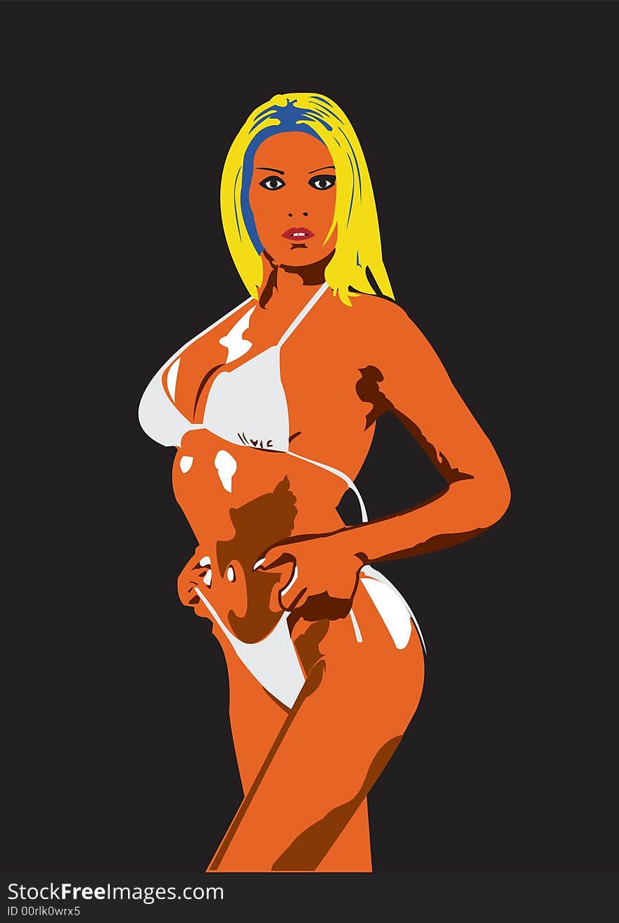 Illustration of a girl in bikini, on black background. Illustration of a girl in bikini, on black background