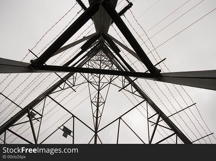 Low angle shot of Electricity Pylon, shot with 10-20mm lens