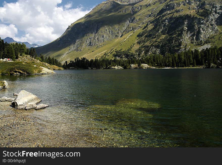 A beautiful mountain lake in Alps - Switzerland