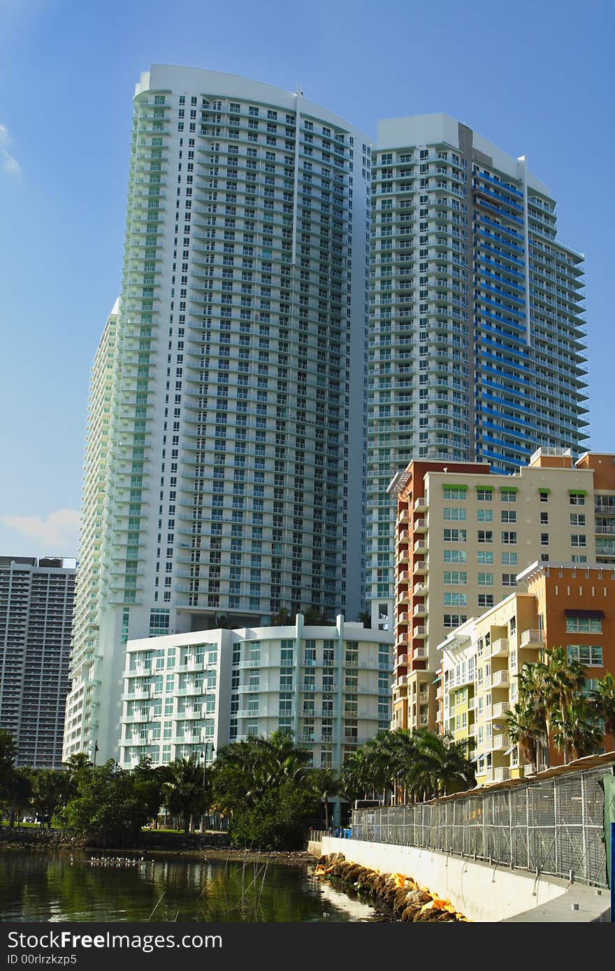 Futuristic abstract building on blue sky. Futuristic abstract building on blue sky