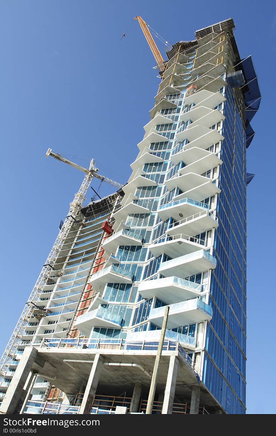 Futuristic abstract building on blue sky. Futuristic abstract building on blue sky