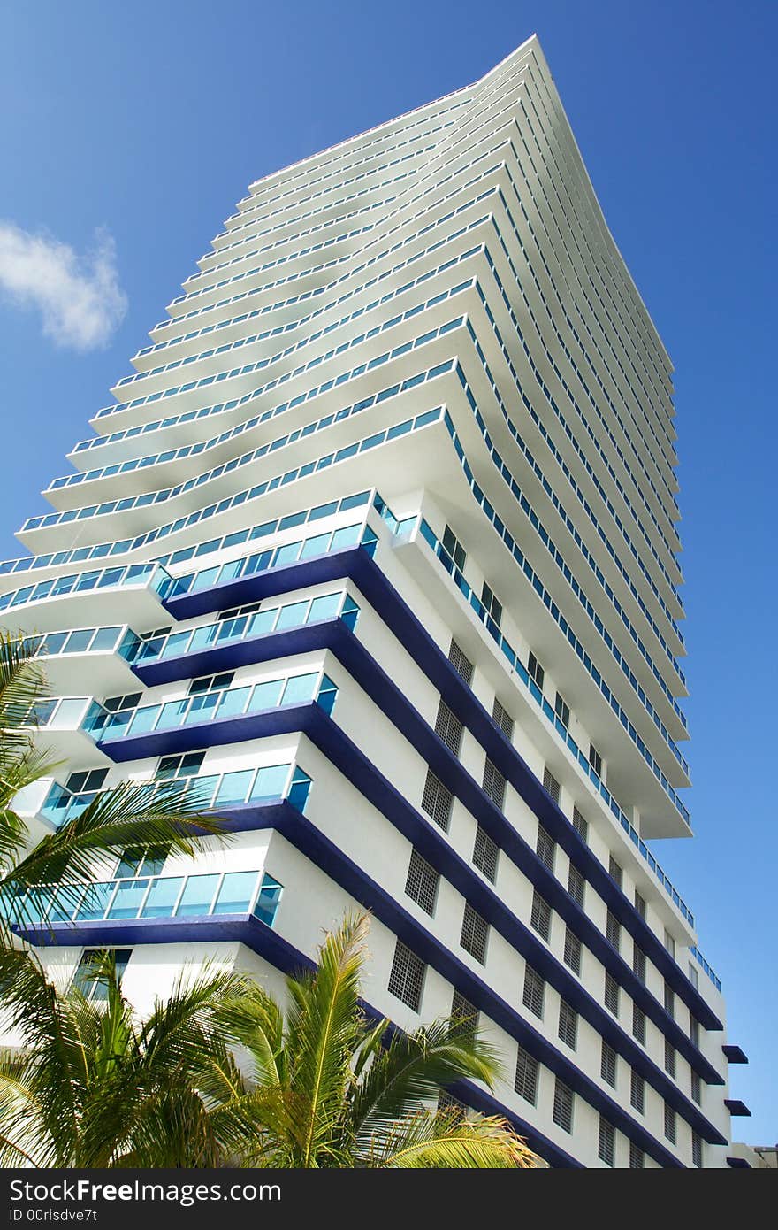 Futuristic abstract building on blue sky. Futuristic abstract building on blue sky