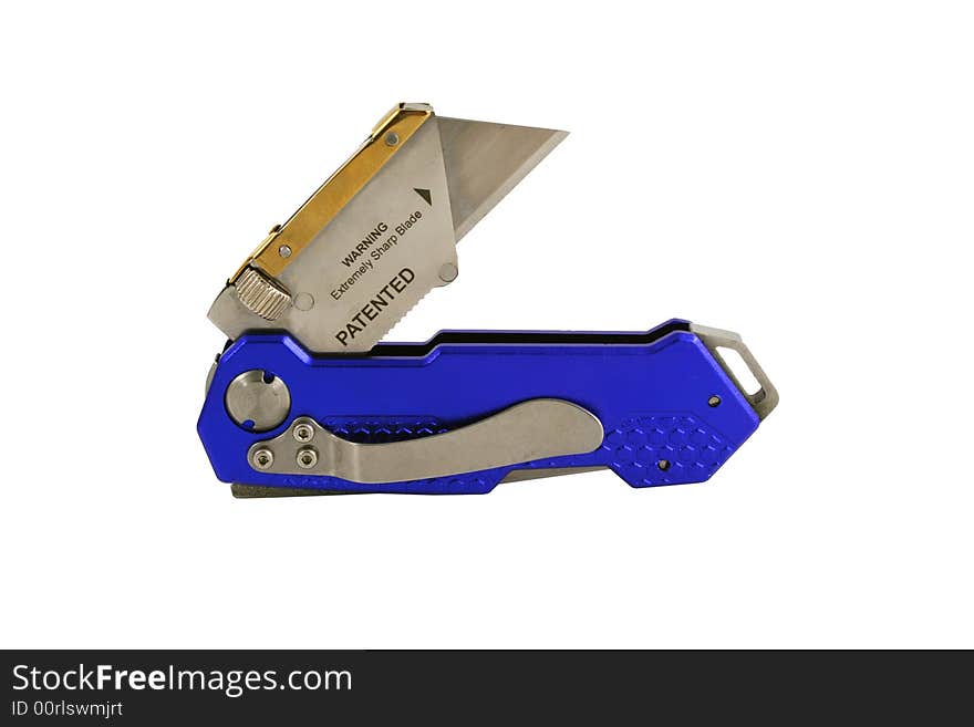 A Open Blue anodized contractors razor knife