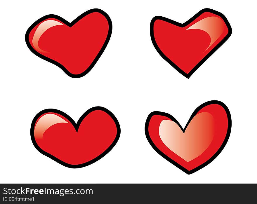 Computer generated illustration of four red hearts. Computer generated illustration of four red hearts